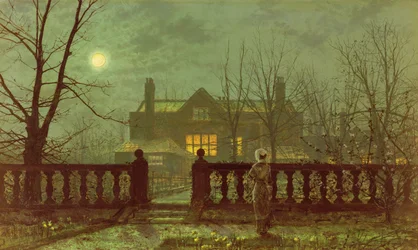 A Lady in a Garden by Moonlight