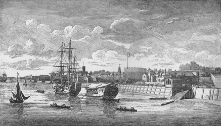 Woolwich Dockyard from the Thames, c1750