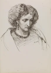 Head and Shoulders Portrait Sketch of Woman with Eyes Downcast
