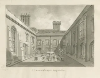 Blithfield Hall - Courtyard: Sepia Drawing