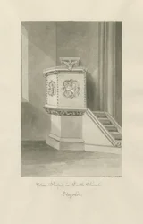 Castle Church - Stone Pulpit in Church: Sepia Drawing