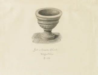 Croxden - Font in the Guest Chapel: Sepia Drawing