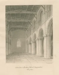Interior of Tutbury Priory Church: sepia wash drawing