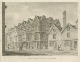 Stafford - Ancient High House: sepia drawing, 1841