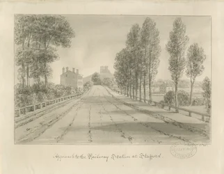 Stafford - Approach to Railway Station: sepia drawing