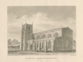 Tutbury Priory Church (sepia wash drawing, 1812)