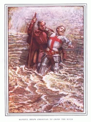 Hopeful helps Christian to cross the river