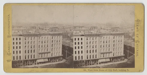 Stereograph of view from dome of City Hall looking north, before the Chicago Fire of 1871