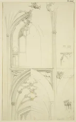 Details of Clerestory Window Tracery and Vaulting of the Aisle Below, in St Mary Redcliffe