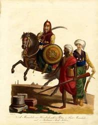 Mameluke on Horseback with a Sioten and Bedouin Arab Soldier