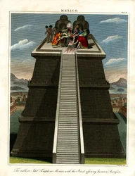 Teocalli or Idol Temple at Mexico with the Priest Offering Human Sacrifice