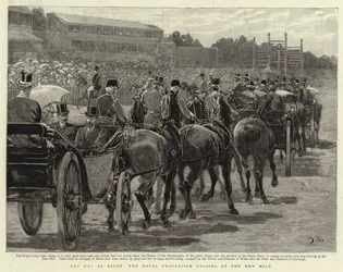 Cup Day at Ascot, the Royal Procession Passing up the New Mile