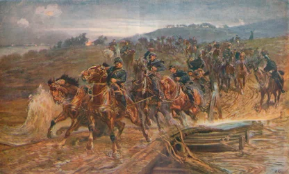French Artillery Crossing the River Aisne, September, 1914, 1915
