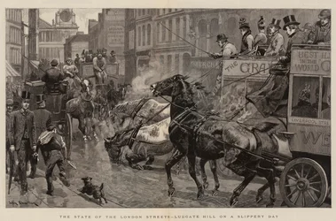 The State of the London Streets, Ludgate Hill on a Slippery Day