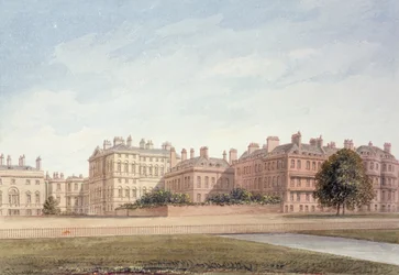 The Treasury and houses in Downing Street from St. James