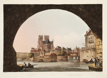 Bridge of the Hotel Dieu and the Church of Notre Dame, illustration from Versailles, Paris and Saint Denis, published 1805