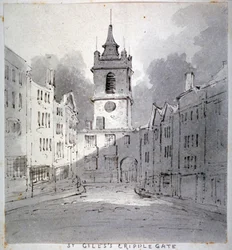 Church of St Giles without Cripplegate from Fore Street, City of London, 1790