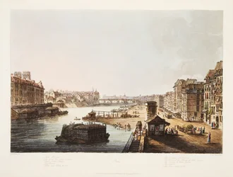 Island of St Louis, The towers of the Church of Notre Dame, The Bridge of Notre Dame, The Louvre, The Corn Quay, illustration from Versailles, Paris and Saint Denis