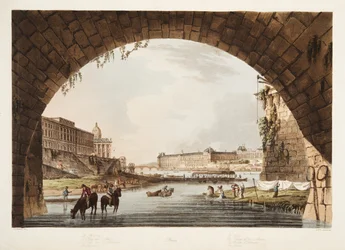 The Louvre; the Mint; the College of the 4 Nations; the Bridge of Reunion, illustration from Versailles, Paris and Saint-Denis, published 1805