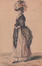 A Lady of Fashion with Black Shawl and Black Shoes