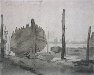 A River Scene with Vessel at Sunset