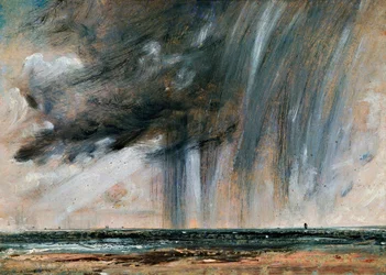 Rainstorm over the sea, seascape study with rainclouds