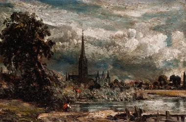 Salisbury Cathedral from Long Bridge near Fisherton Mill