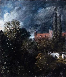 View in a Garden with a Red House Beyond