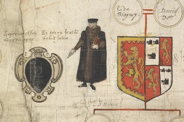 A detail from Genealogical roll of the descent of John Dee showing his kinship with the Sovereigns of the House of Tudor