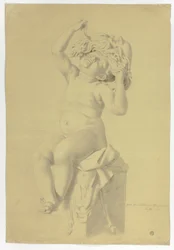 Antique Statue of Seated Putto Holding Mask of Silenus