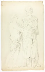 Ancient Sculpture of Standing Woman and Boy