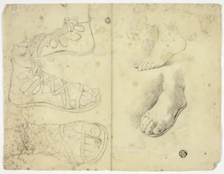 Two Bare Feet and Three Sandalled Feet