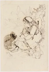 Seated Girl and Large Bird