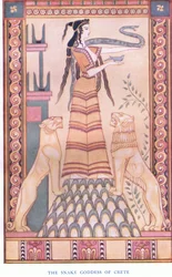 The Snake Goddess of Crete, Illustration from Myths of Crete and Pre-Hellenic Europe