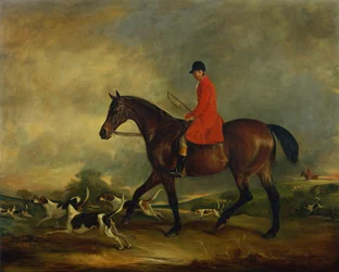 Captain Garth on His Bay Hunter with Hounds
