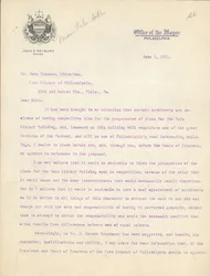 Letter from Mayor John Reyburn to librarian John Thomson approving of Horace Trumbauer as architect of the Main Library Building, June 1