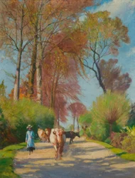 Country Lane with Figure and Cow