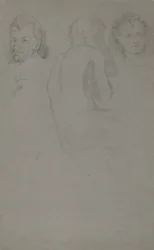 Two Portrait Studies and One Male Nude, Seated