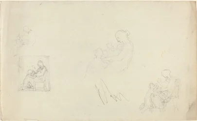 Four Studies of a Seated Woman with Children at Her Feet