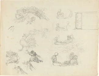 Studies of Crowing Rooster and Reclining Figures