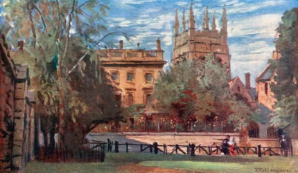 Corpus Christi College and Merton Tower, from Christ Church Meadows
