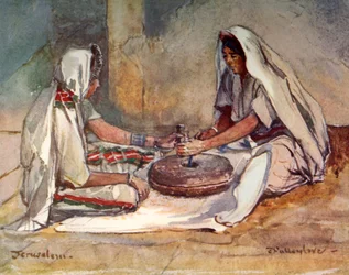 Two Women Grinding at a Hand Mill, 1902