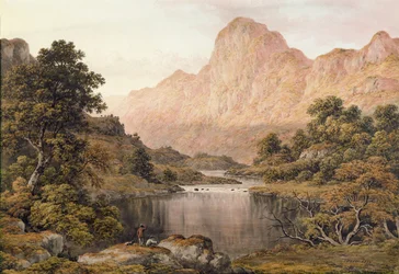 Travellers beside a lake in the Lake District