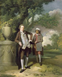 A Young Man with his Indian servant holding a portfolio