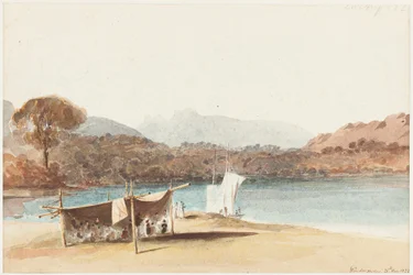 Picnic under shelter by Lake Windermere, 1822