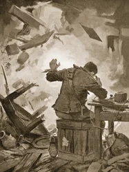 Bombardier French finishing his message after a shell had come through the room in which he was telephoning
