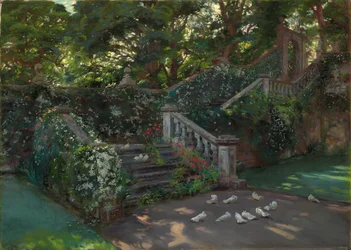 The Golden Hour: The west staircase to the upper terrace at Balcaskie, Fife