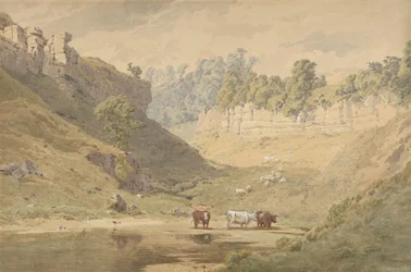Cattle at a Watering Hole in a Valley
