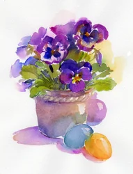 Pansies with Easter eggs