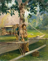 Portrait of Faase, the Taupo, or Official Virgin, of Fagaloa Bay, and Her Duenna, Samoa